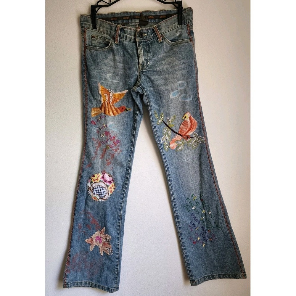 Vintage Y2K Switch USA Artistic Originals Embroidered Bird Floral Bootcut Jeans